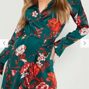 Floral Wrap Dress in Green and Red